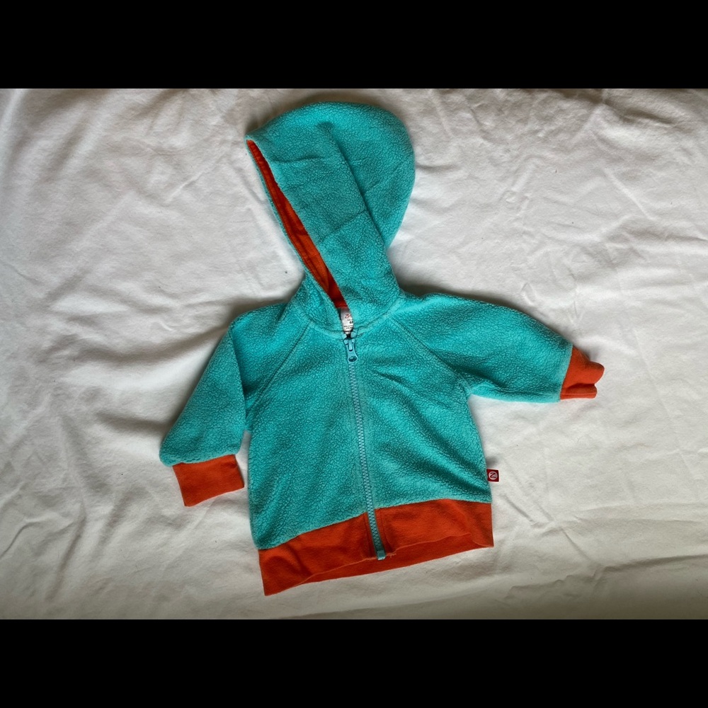 Zutano Fleece Hoodie teal and orange 6 month